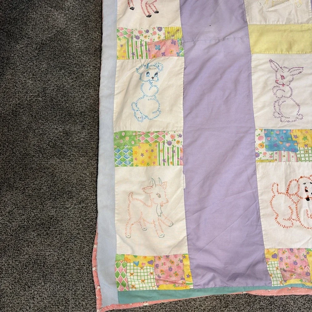 Vintage Handmade Embroidered‎ Baby Quilt